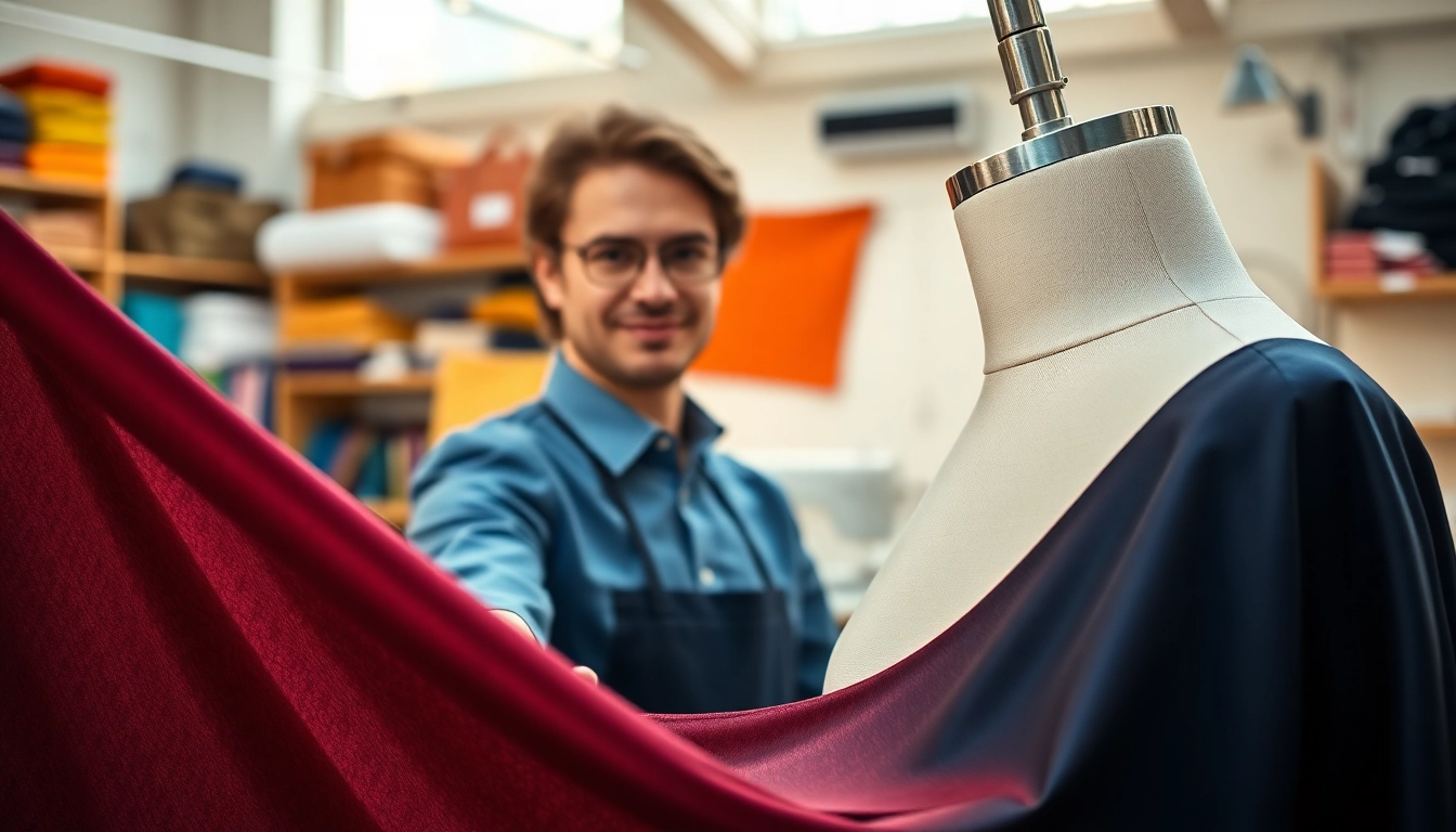 Punta di Roma stof wordt bewerkt door een modeontwerper in een stijlvolle studio.