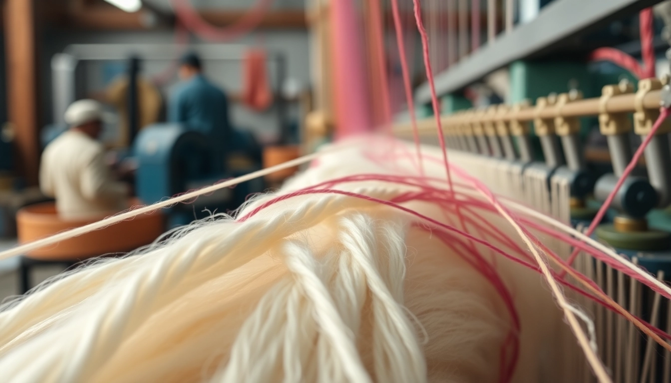 Katoen vezels worden verwerkt tot hoogwaardige stoffen in een textielwerkplaats.